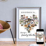 Happiness is Family like This Heart Shaped Collage Poster<br><div class="desc">Create your own personalised poster with 36 of your favourite photos and your family name(s). The photo template is set up to create a photo collage in the shape of a love heart, displaying your pictures in a mix of portrait, landscape and square instragram formats. The design has a white...</div>