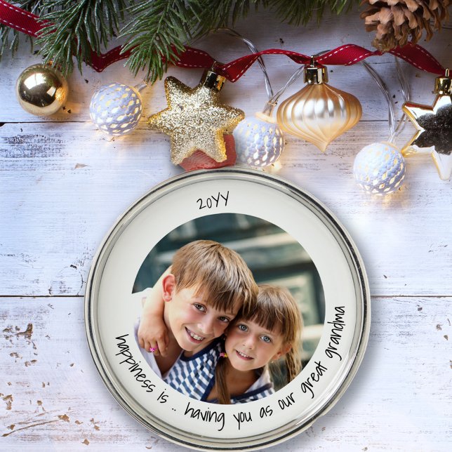 Happiness is Having You Great Grandma Cute Photo Metal Tree Decoration (Creator Uploaded)
