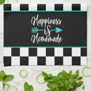 Happiness is Homemade Black and White Chequered Tea Towel