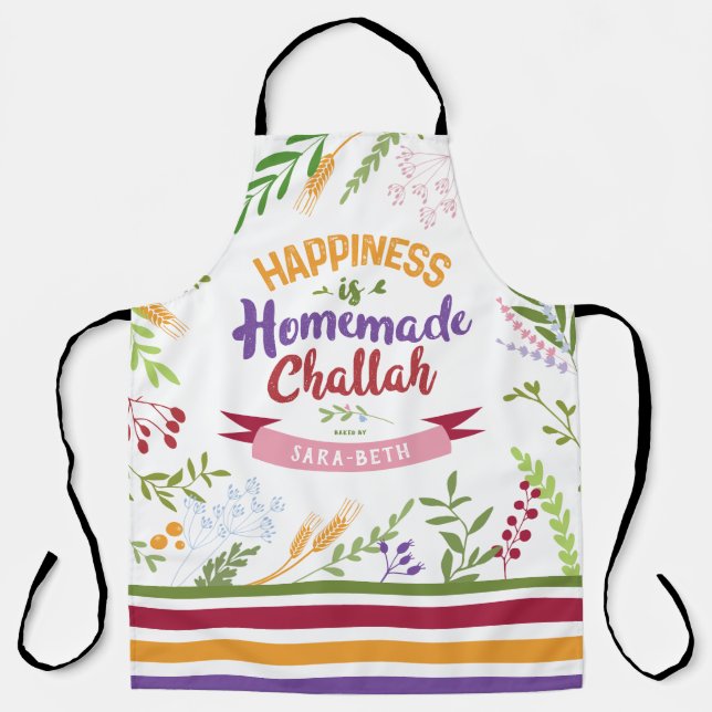 Happiness is Homemade Challah Floral & Stripes Apron (Front)