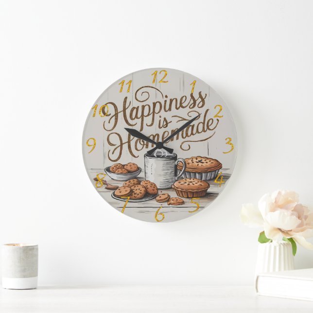 Happiness is homemade cosy and inviting kitchen large clock (Home)
