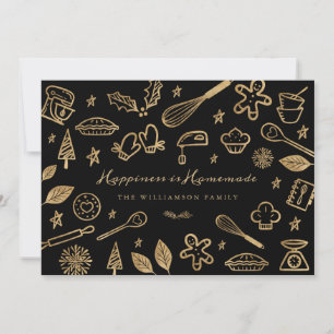 Happiness Is Homemade Gold & Black Baking Recipe Holiday Card