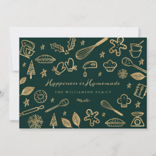 Happiness Is Homemade Gold & Green Baking Recipe Holiday Card