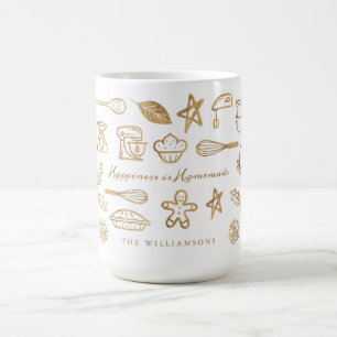 Happiness Is Homemade Gold Holiday Baking Pattern Coffee Mug