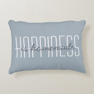 Happiness Is Homemade Quote Blue Grey Decorative Decorative Cushion