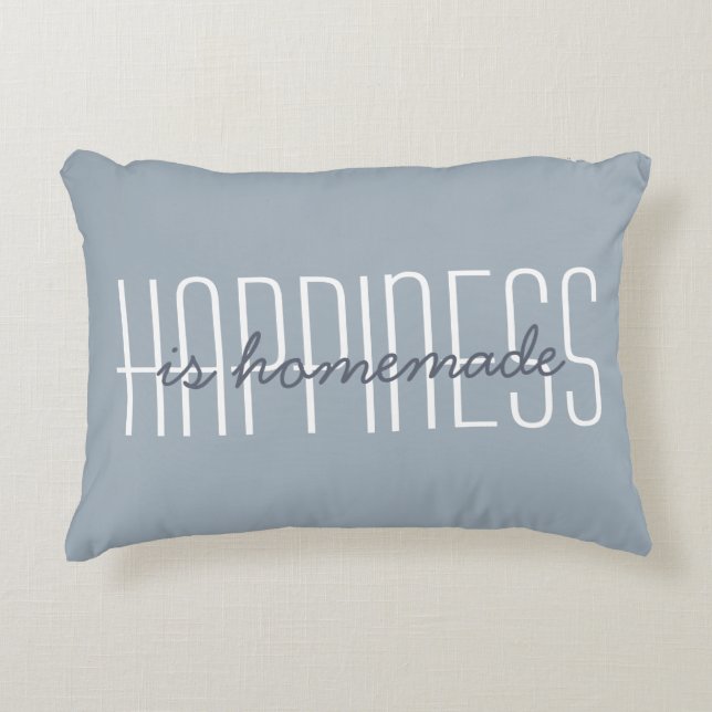 Happiness Is Homemade Quote Blue Grey Decorative Decorative Cushion (Front)