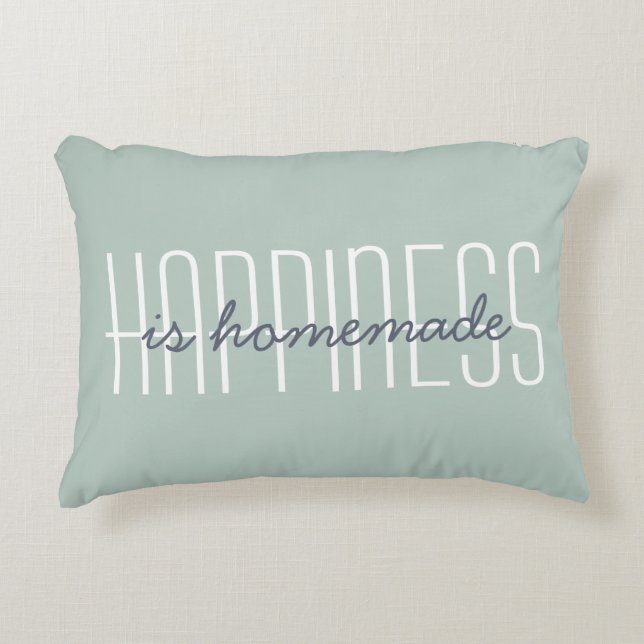 Happiness Is Homemade Quote Green Blue Decorative Cushion (Front)