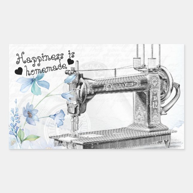 Happiness is Homemade Sewing Theme Rectangular Sticker (Front)