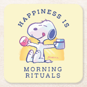 Happiness is Morning Rituals Square Paper Coaster