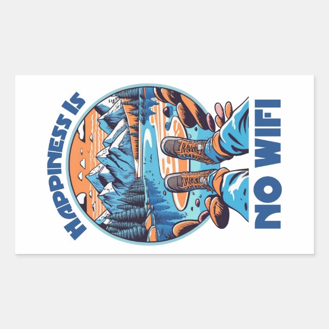 Happiness Is No Wifi Hiking Boots Rectangular Sticker (Front)