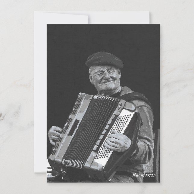 Happiness Is, Paris Musician Black & White Art Invitation (Front)