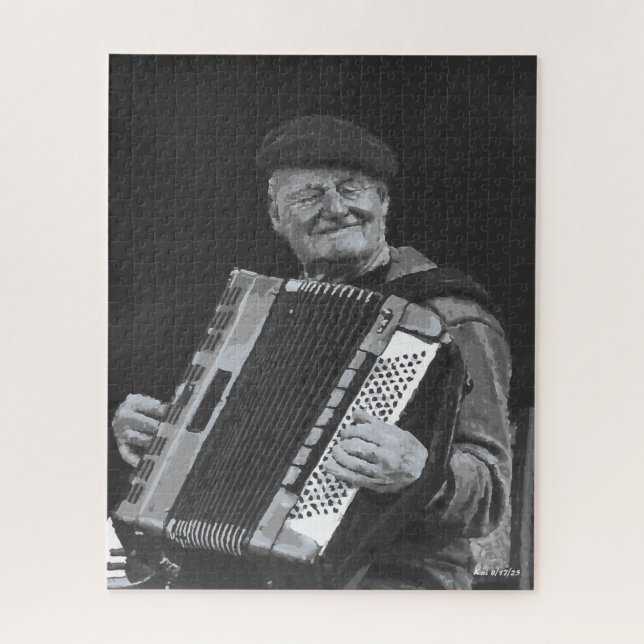 Happiness Is, Paris Musician Black & White Art Jigsaw Puzzle (Vertical)