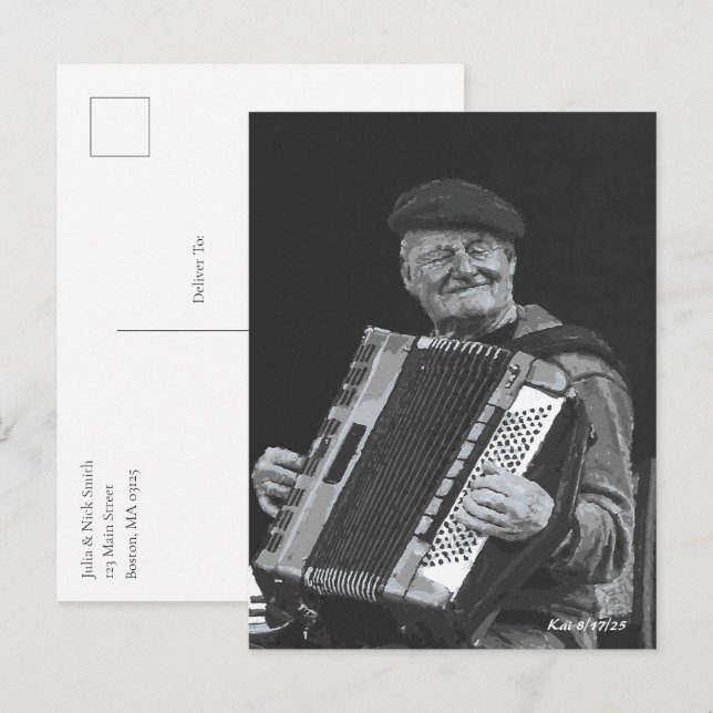 Happiness Is, Paris Musician Black & White Art Postcard (Front/Back)