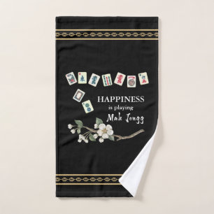 Happiness is playing Mah Jongg Black Hand Towel