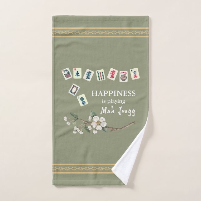 Happiness is playing Mah Jongg Green Hand Towel (Hand Towel)