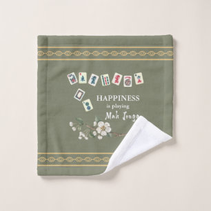 Happiness is playing Mah Jongg Green Wash Towel