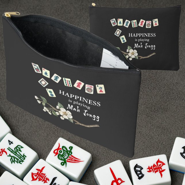 Happiness is playing Mah Jongg w/ the Girls Black Accessory Pouch (Creator Uploaded)