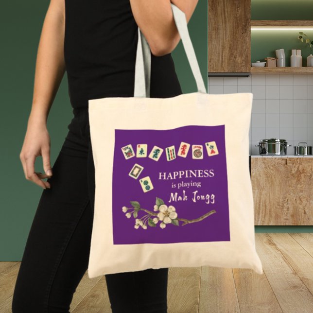 Happiness is playing Mah Jongg w/ the Girls Purple Tote Bag (Creator Uploaded)