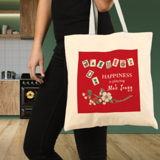Happiness is playing Mah Jongg w/ the Girls Red Tote Bag
