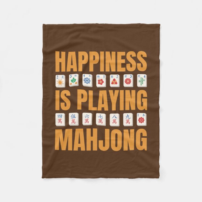 Happiness Is Playing Mahjong Mahjong Party Fleece Blanket (Front)