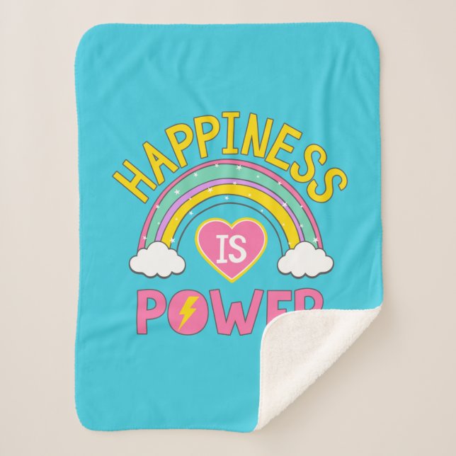Happiness is Power Rainbow Sherpa Blanket (Front)