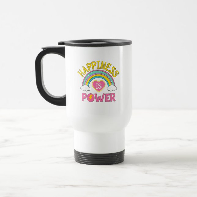 Happiness is Power Rainbow Travel Mug (Left)