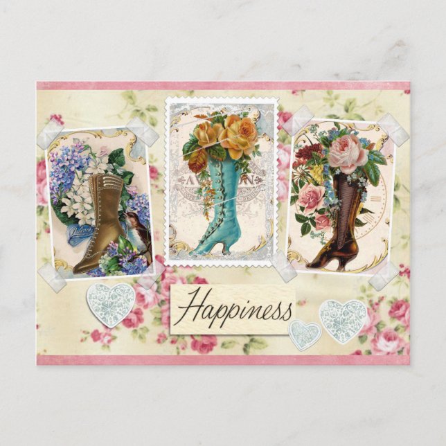Happiness is Victorian Steampunk Boots Postcard (Front)