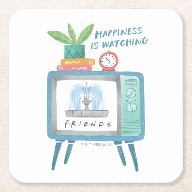 Happiness is watching FRIENDS™ Square Paper Coaster (Front)