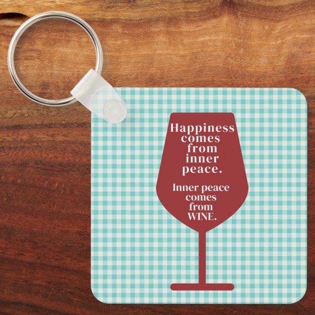 Happiness Is Wine Funny Quote Word Art  Key Ring (Front)