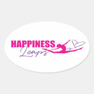 Happiness leaps heart leapping girl pink purple oval sticker