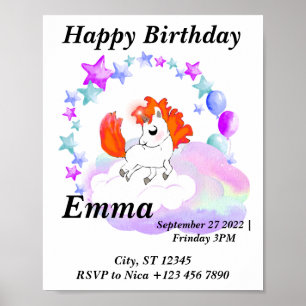 Happiness magic color unicorn in the rainbow poster