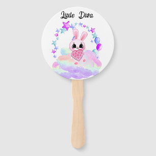  Happiness magic sweet bunny in the rainbow Hand Fan