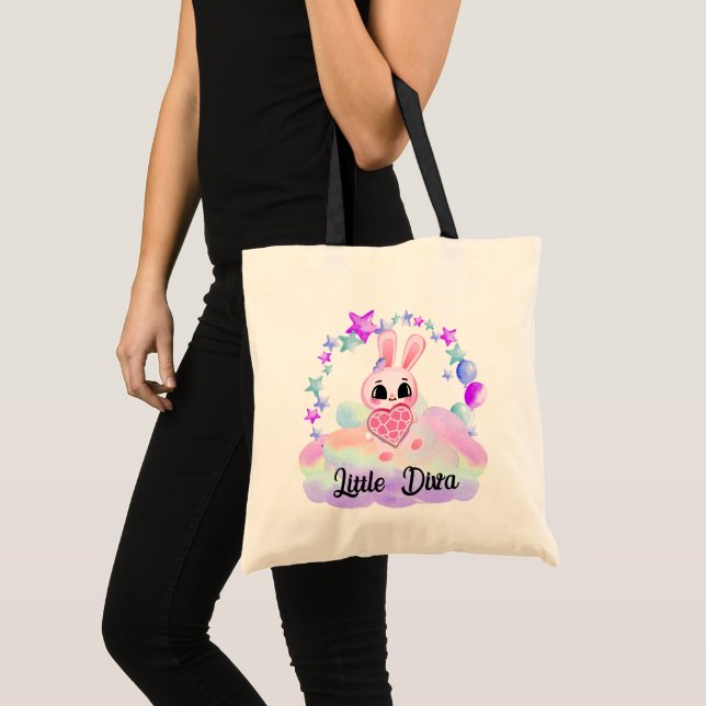 Happiness magic sweet bunny in the rainbow tote bag (Front (Product))