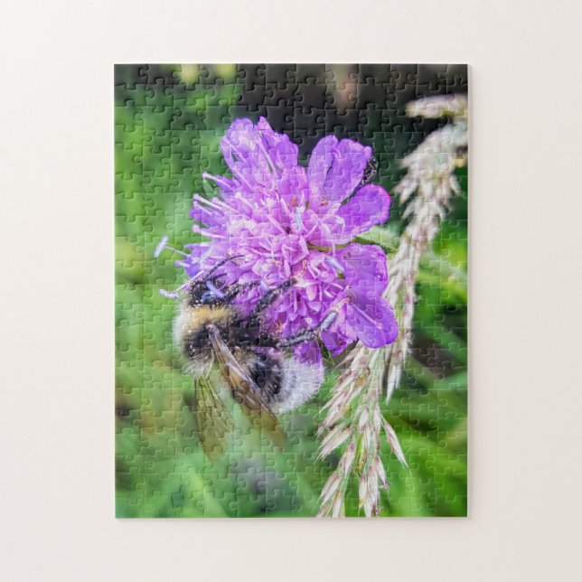 Happiness - natural puzzle with bumblebee on skabi (Vertical)
