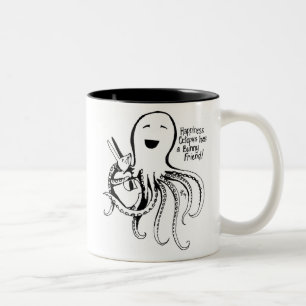 Happiness Octopus has a Bunny Friend Two-Tone Coffee Mug