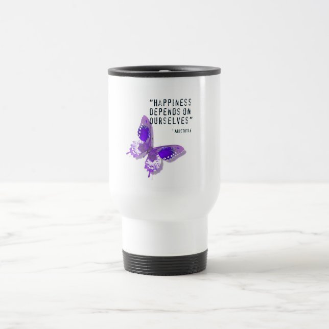 Happiness Purple Butterfly Travel Mug (Center)