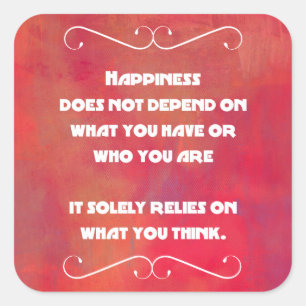 Happiness Quotation on an Orange Red Abstract Square Sticker