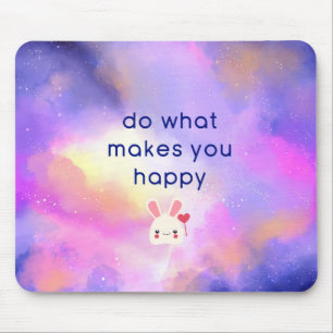 Happiness Quote with Surreal Clouds Abstract Mouse Mat