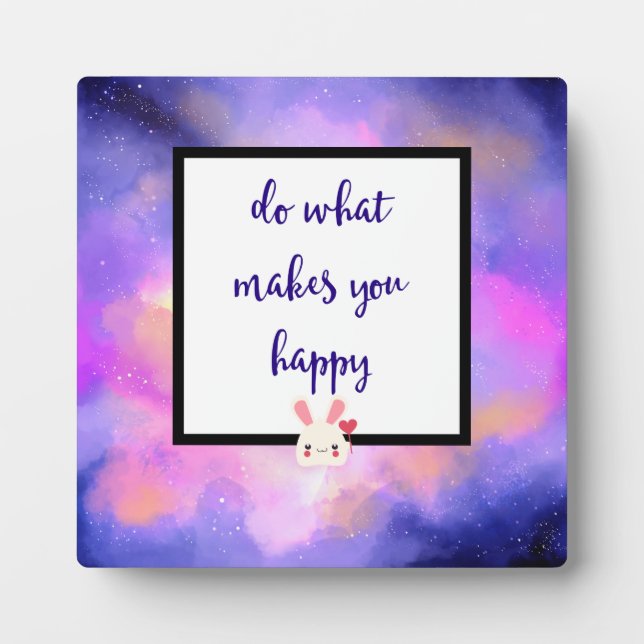 Happiness Quote with Surreal Clouds and a Bunny Plaque (Front)