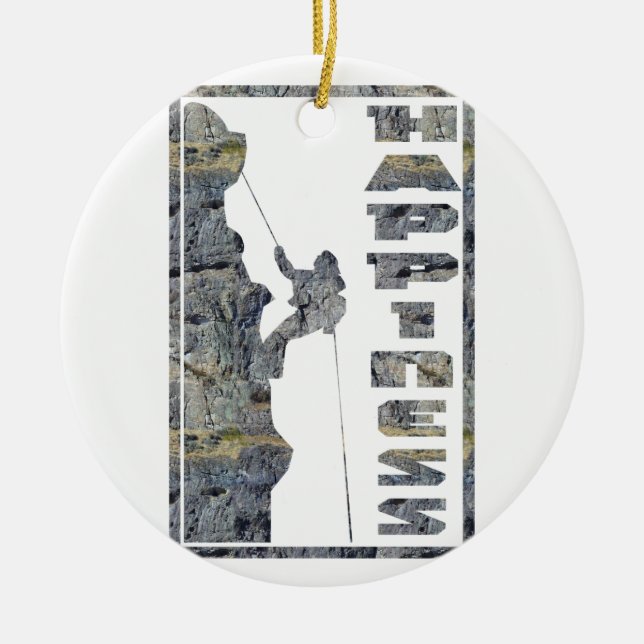 Happiness: Rock Climbing Ceramic Tree Decoration (Front)