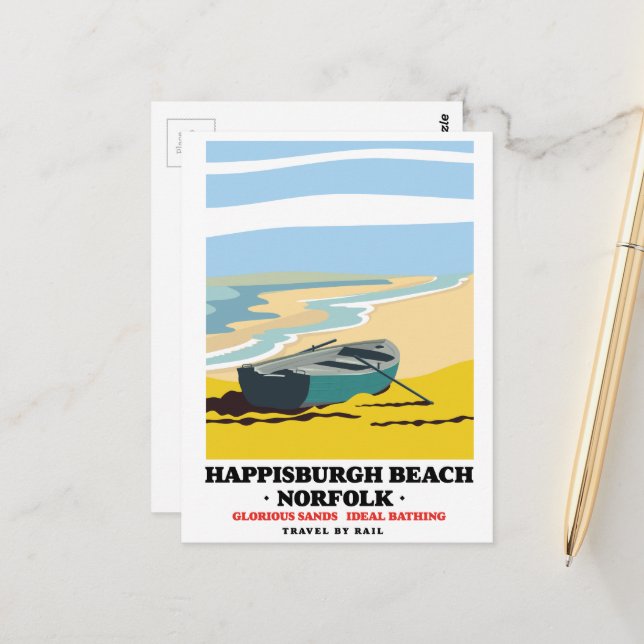 Happisburgh Beach Norfolk travel poster Postcard (Front/Back In Situ)