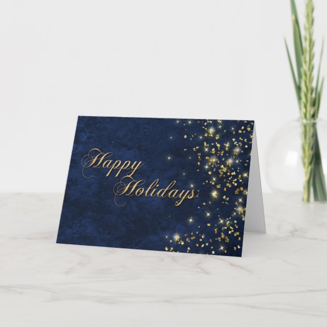 Happly Holidays Greeting Card - SMD Blue & Gold (Front)