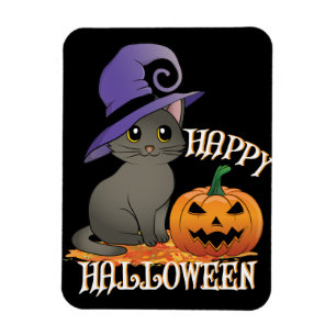 Happpy Halloween Cat with Pumpkin Magnet