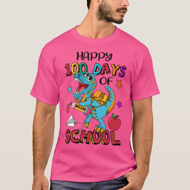 Happy100Th Day Of School Dinosaur 100 Days Kinderg T-Shirt (Front)