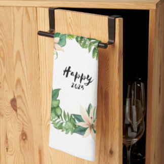 Happy2025Wreath Kitchen Towels
