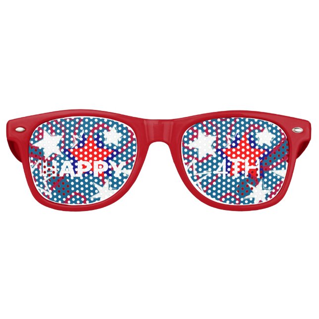 Happy4th Red White & Blue Stars Red Aviator Shades (Front)