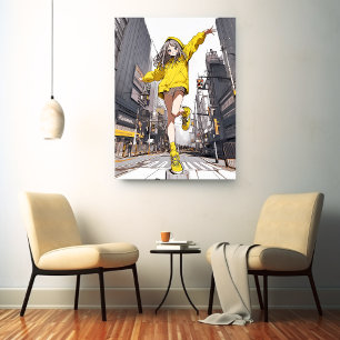 Happy! イエローパーカーJK｜GenerativeAI Canvas Print