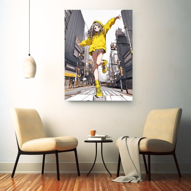 Happy! イエローパーカーJK｜GenerativeAI Canvas Print (Creator Uploaded)