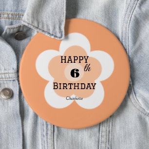Happy 00th Birthday Cute orange boho flower petal  6 Cm Round Badge