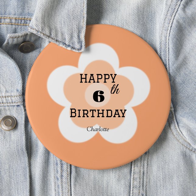 Happy 00th Birthday Cute orange boho flower petal  6 Cm Round Badge (In Situ)